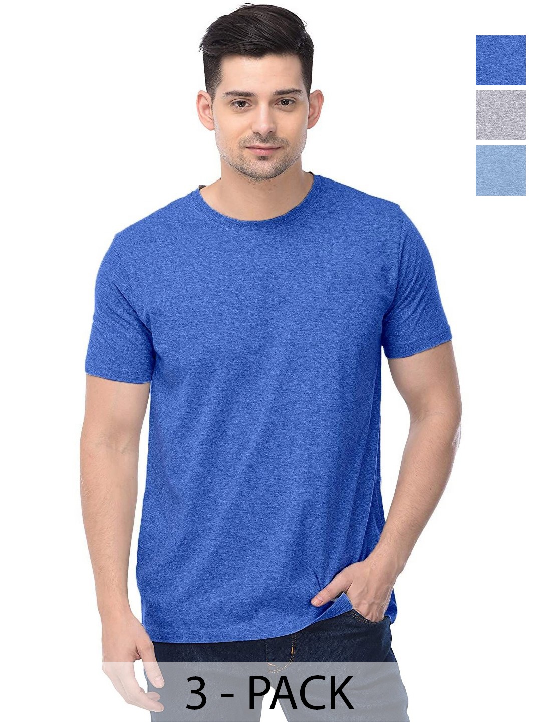 

COLOR CAPITAL Unisex Pack Of 3 Solid Round Neck Cotton T-shirts, Na