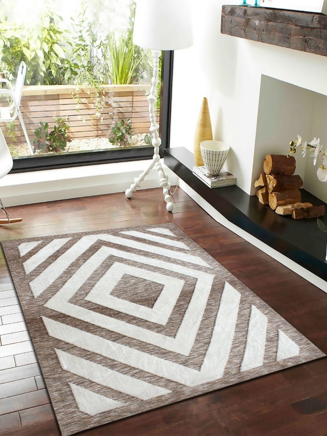 

MULTITEX Off White & Brown Geometric Anti-Skid Carpet