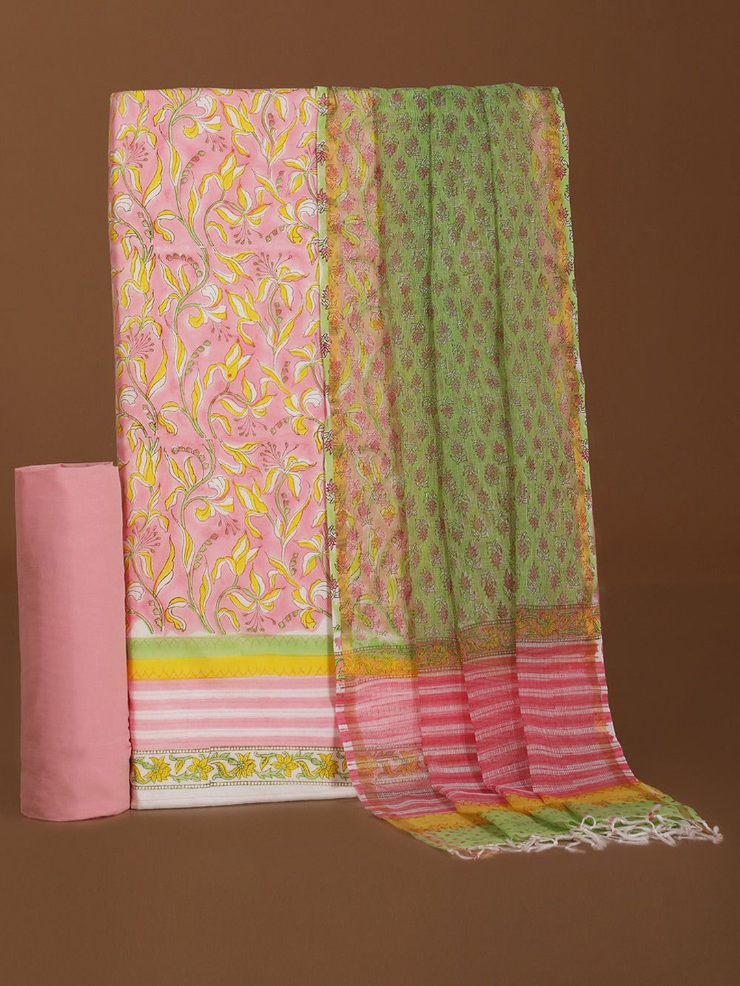 

Taneira Printed Pure Cotton Unstitched Dress Material, Pink