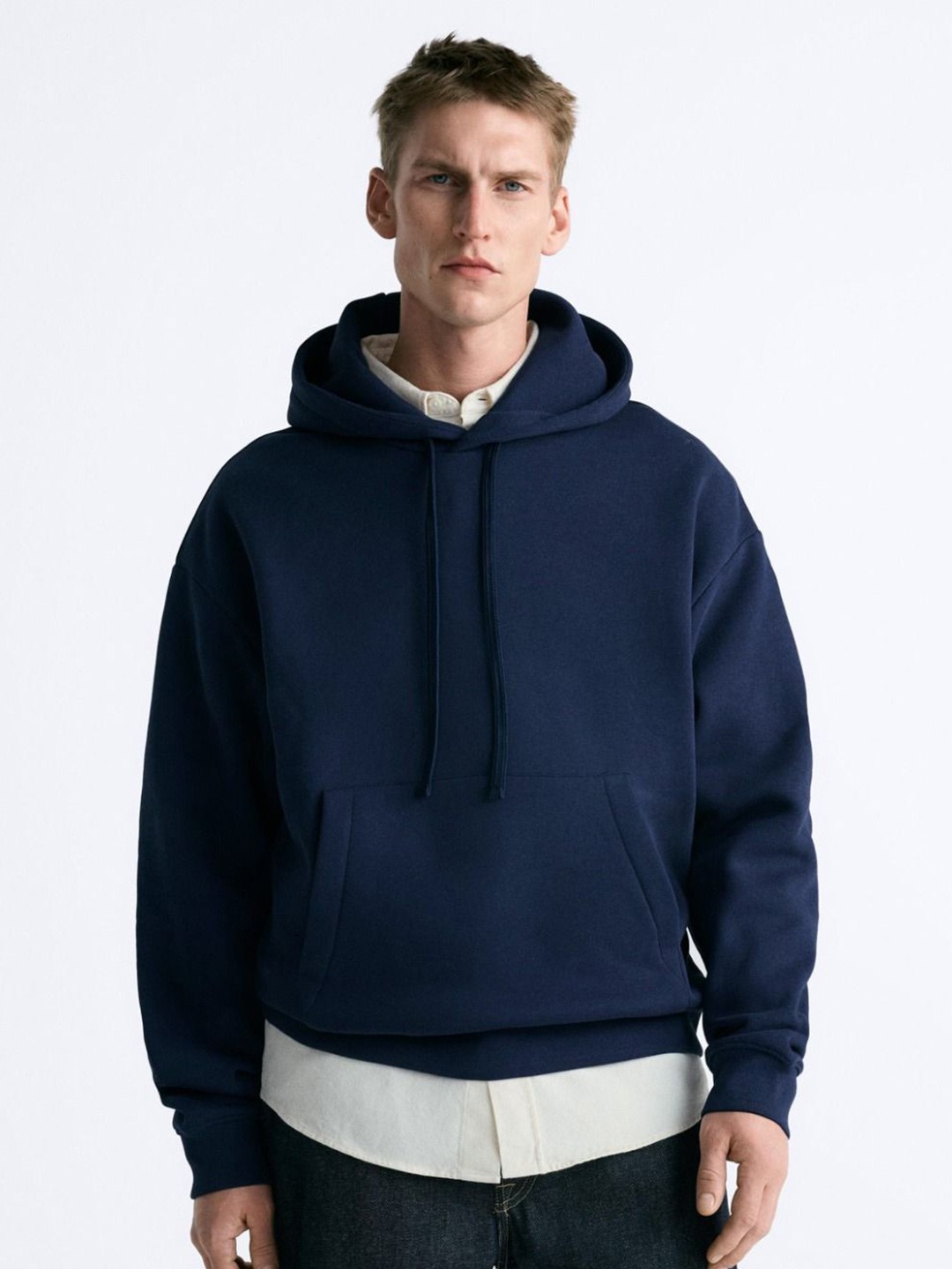 

MISCHIEF MONKEY Men Solid Hooded Oversized Sweatshirt, Navy blue