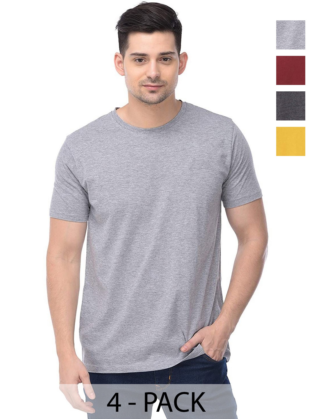 

COLOR CAPITAL Unisex Pack Of 4 Solid Round Neck Cotton T-shirts, Maroon