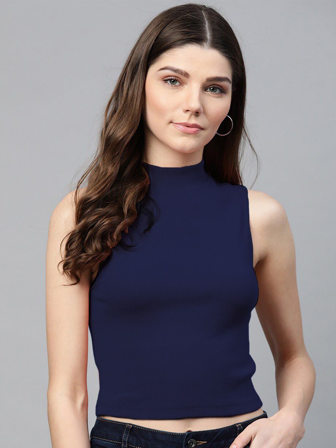 

Nalax Designs Women Solid High Neck Top, Navy blue