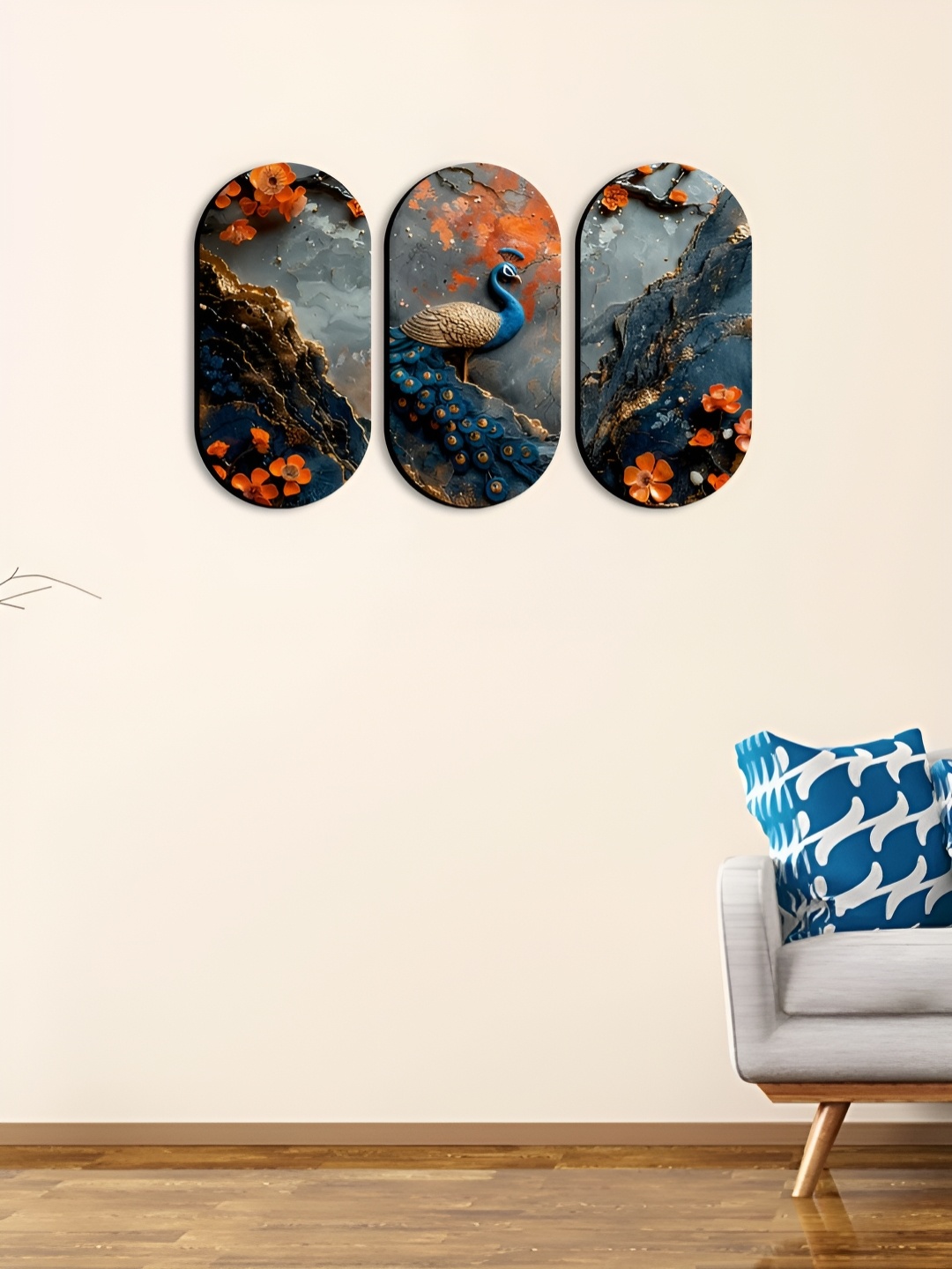 

CLAWCRAFTS Blue and Grey 3 Pieces Nature Inspired Wooden Wall Hangings