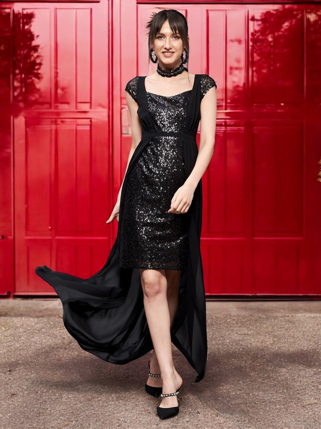 

DressBerry Embellished Fit & Flare Maxi Dress, Black