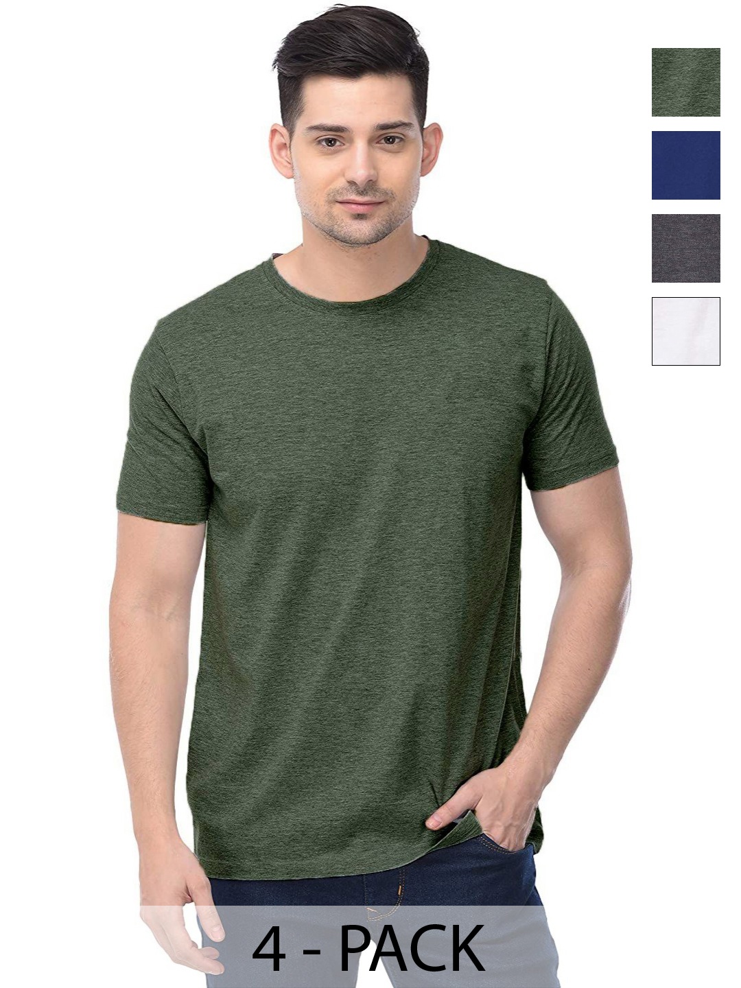 

COLOR CAPITAL Unisex Pack Of 4 Solid Round Neck Cotton T-shirts, White