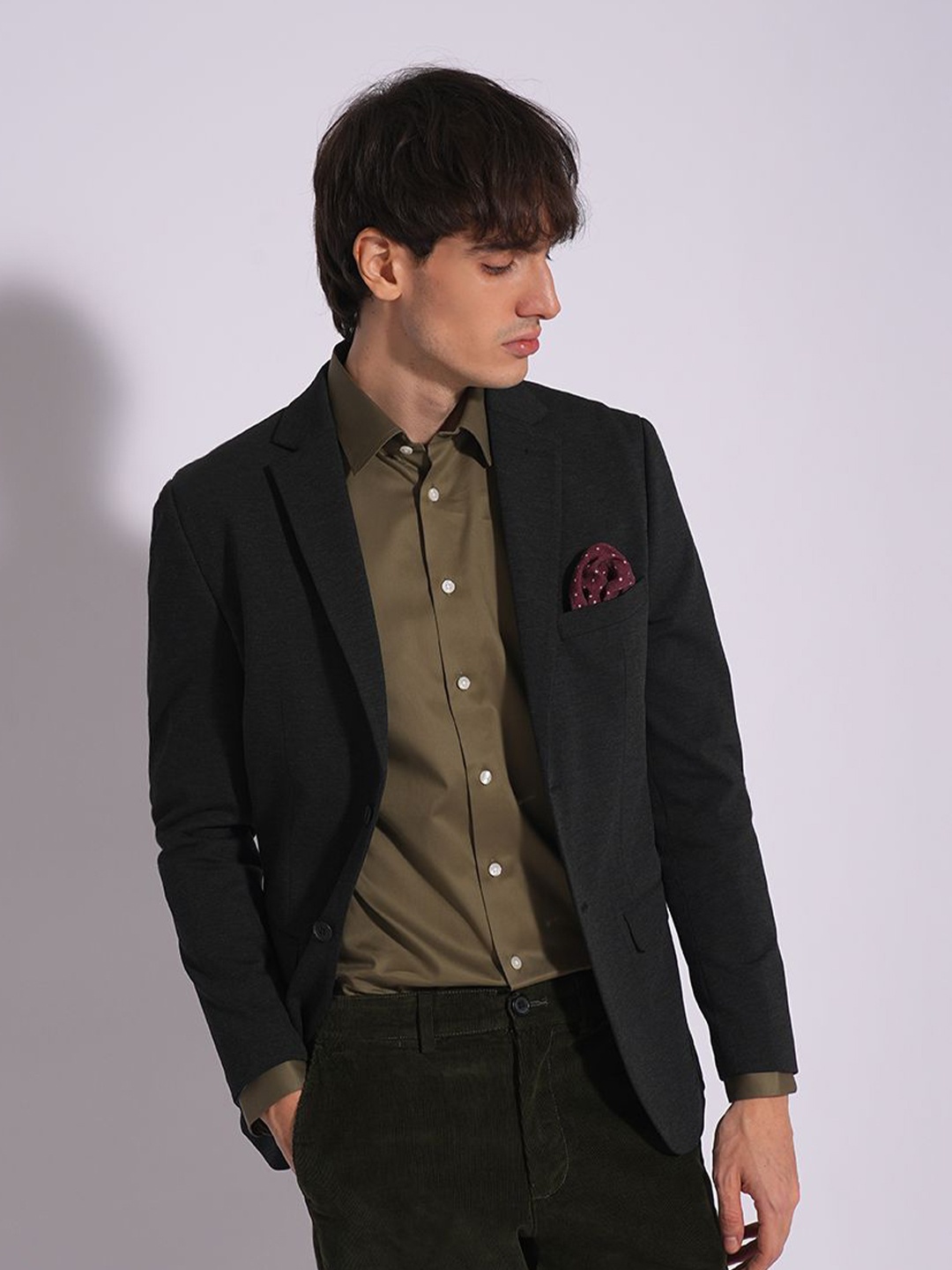 

SELECTED Men Spread Collar Solid Cotton Slim Fit Formal Shirt, Green