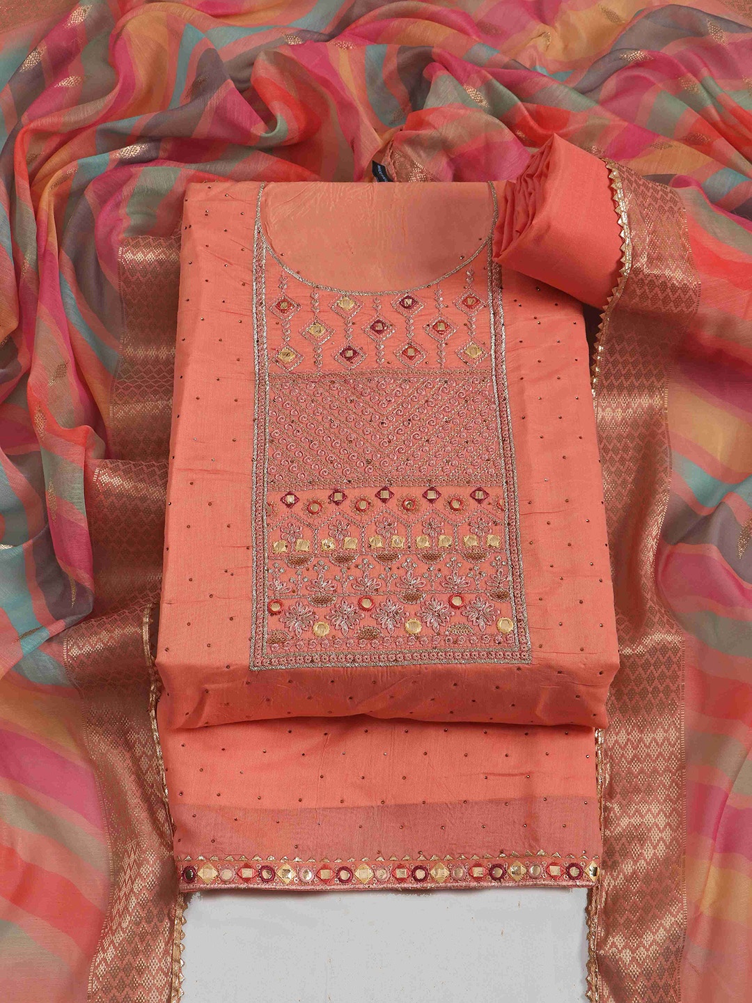 

TAVAS Embroidered Unstitched Dress Material, Rose gold