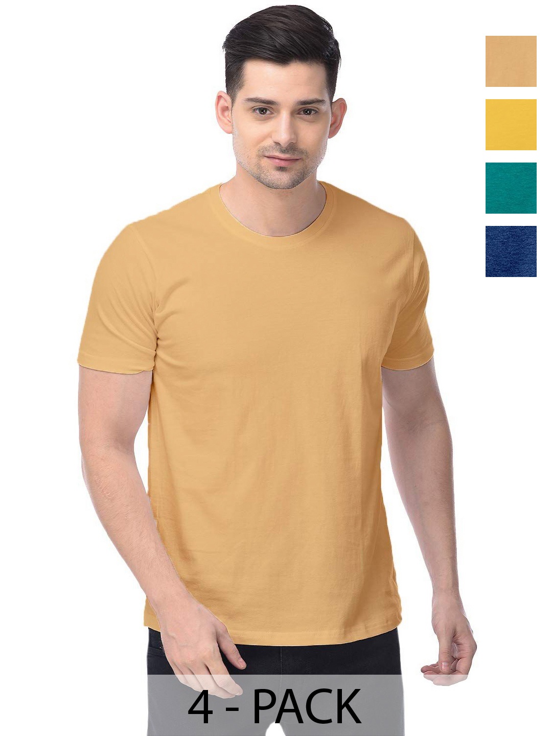 

COLOR CAPITAL Unisex Pack Of 4 Solid Round Neck Cotton T-shirts, Na