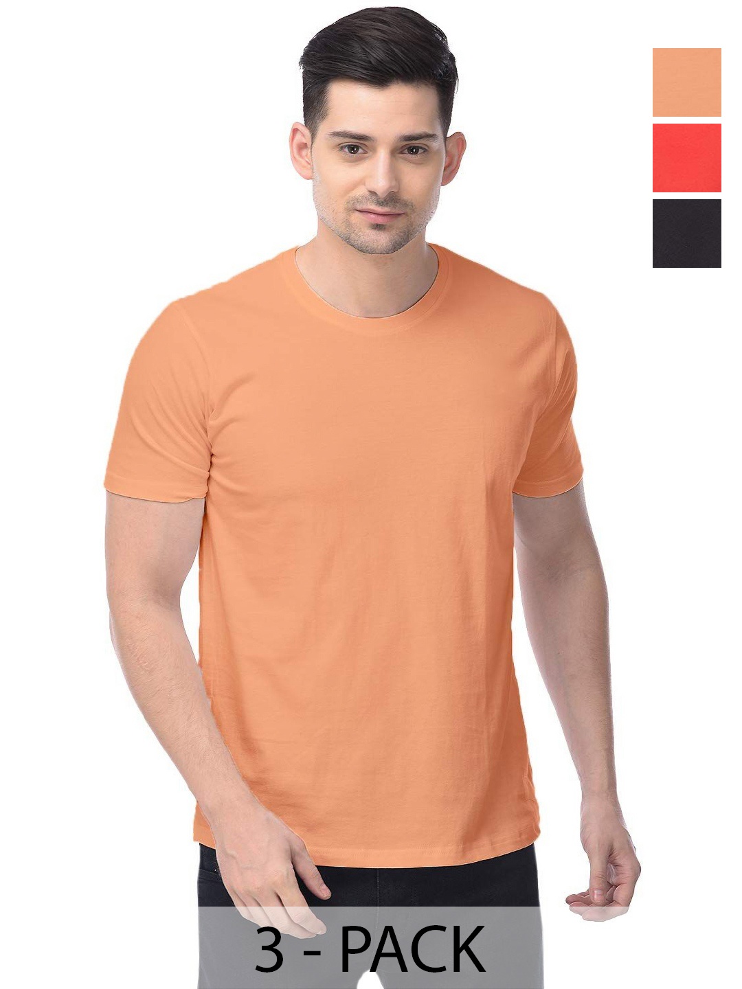 

COLOR CAPITAL Unisex Pack Of 3 Solid Round Neck Cotton T-shirts, Na