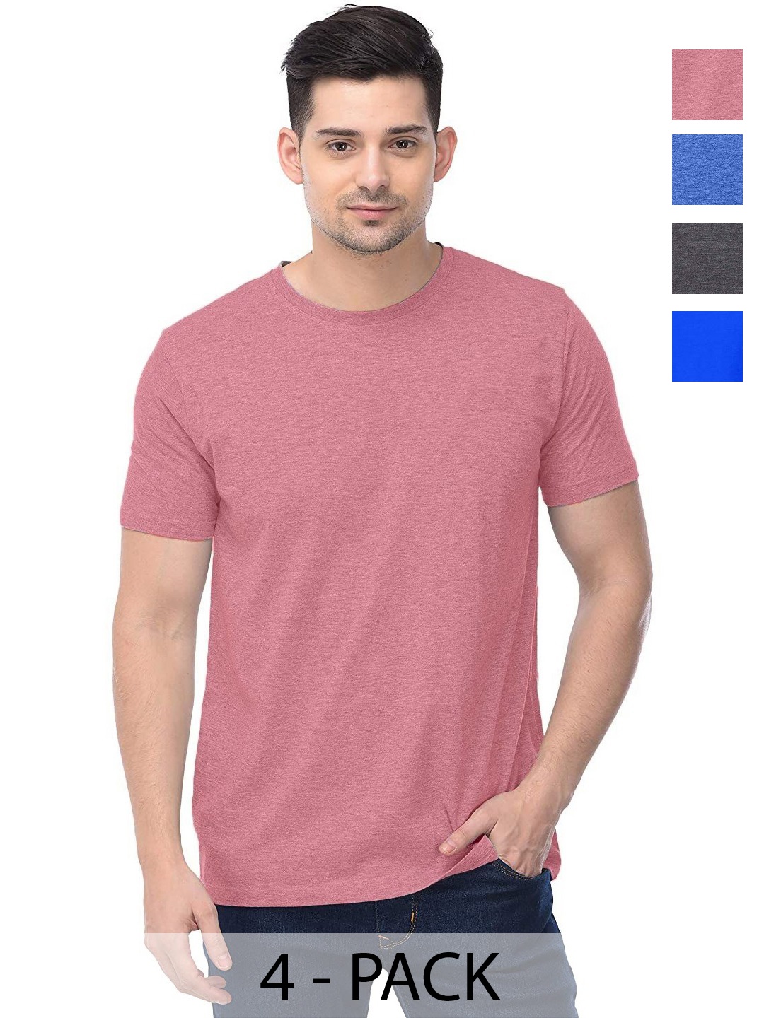 

COLOR CAPITAL Unisex Pack Of 4 Solid Round Neck Cotton T-shirts, Na