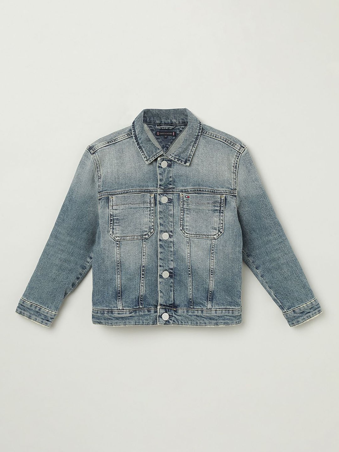 

Tommy Hilfiger Boys Solid Washed Windcheater Denim Jacket, Blue