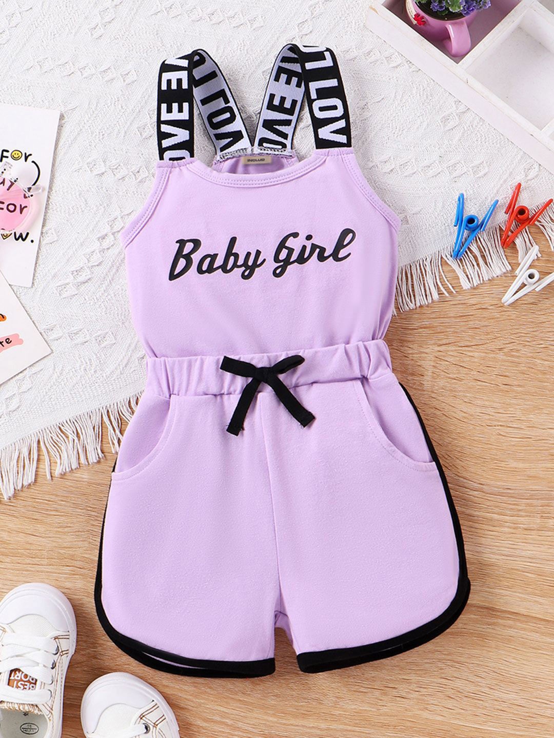 

INCLUD Girls Printed Basic Jumpsuit, Purple