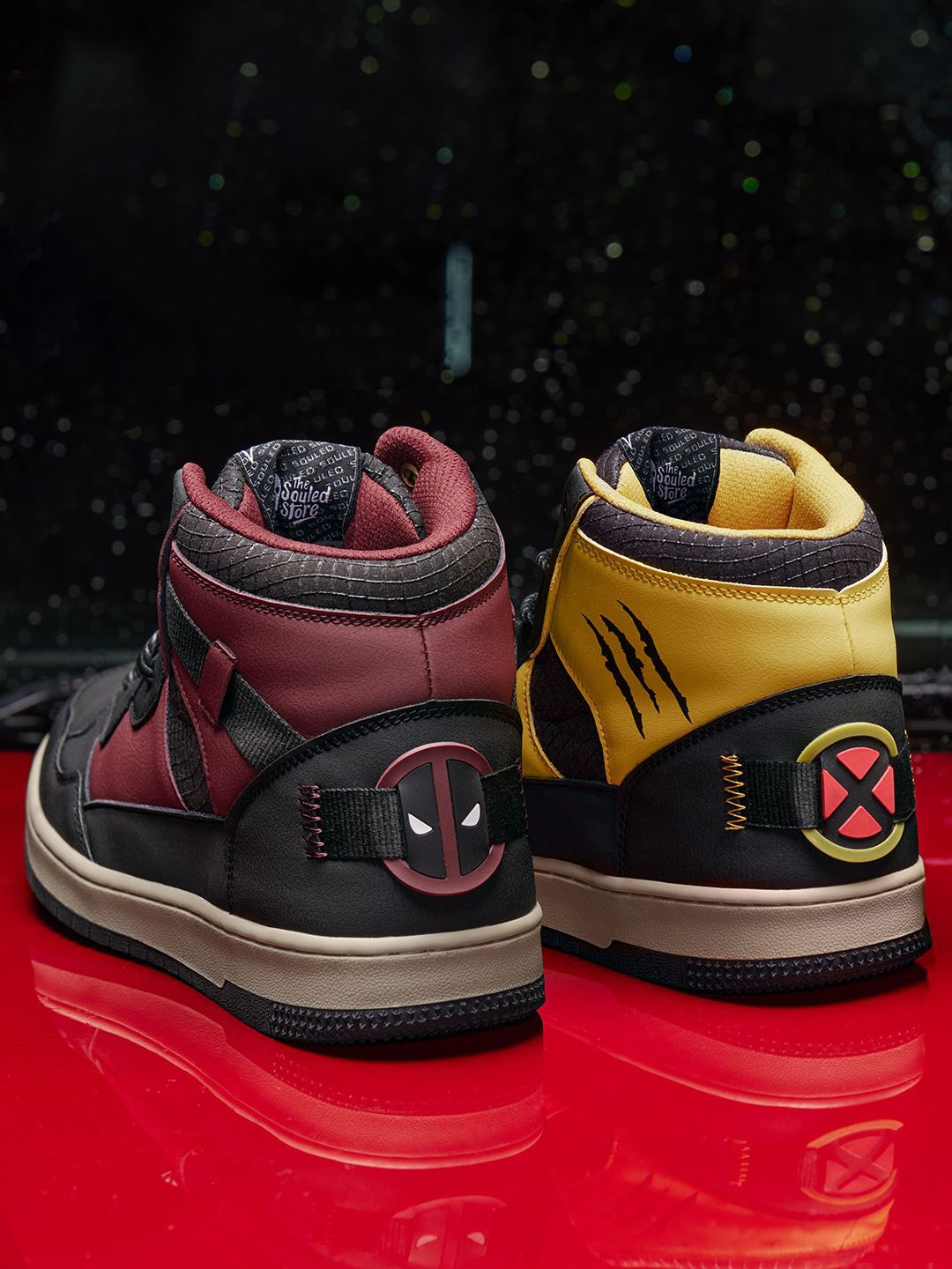 

The Souled Store Men Wolverine X Deadpool Colourblocked PU High-Top Sneakers, Maroon