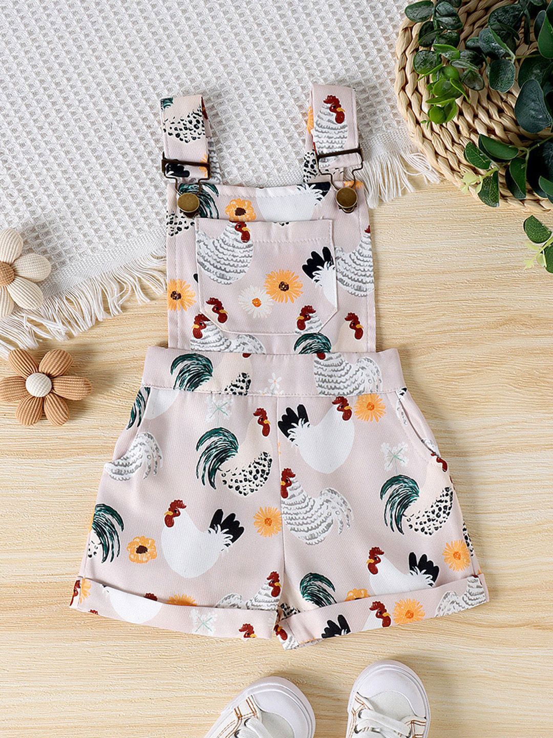 

INCLUD Girls Printed Basic Jumpsuit, Beige