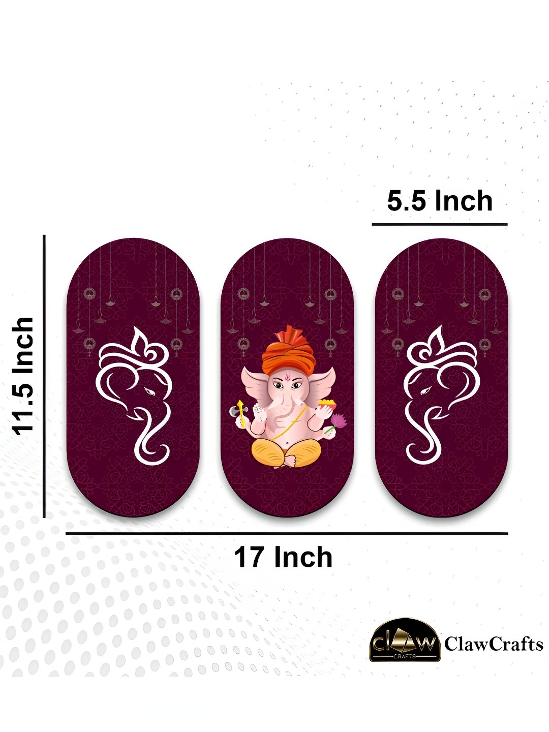 

CLAWCRAFTS Burgundy and White 3 Pieces Ganesha Wooden Wall Hangings