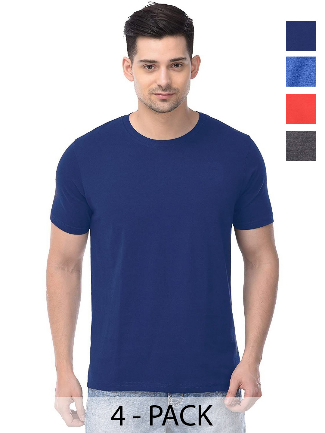 

COLOR CAPITAL Unisex Pack Of 4 Solid Round Neck Cotton T-shirts, Red