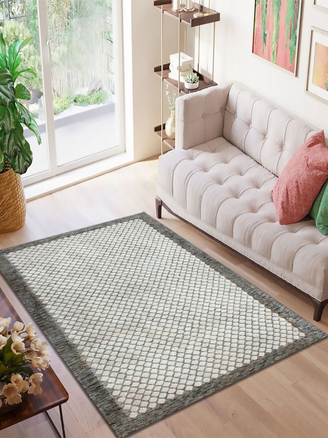 

MULTITEX Off White & Grey Geometric Anti-Skid Carpet