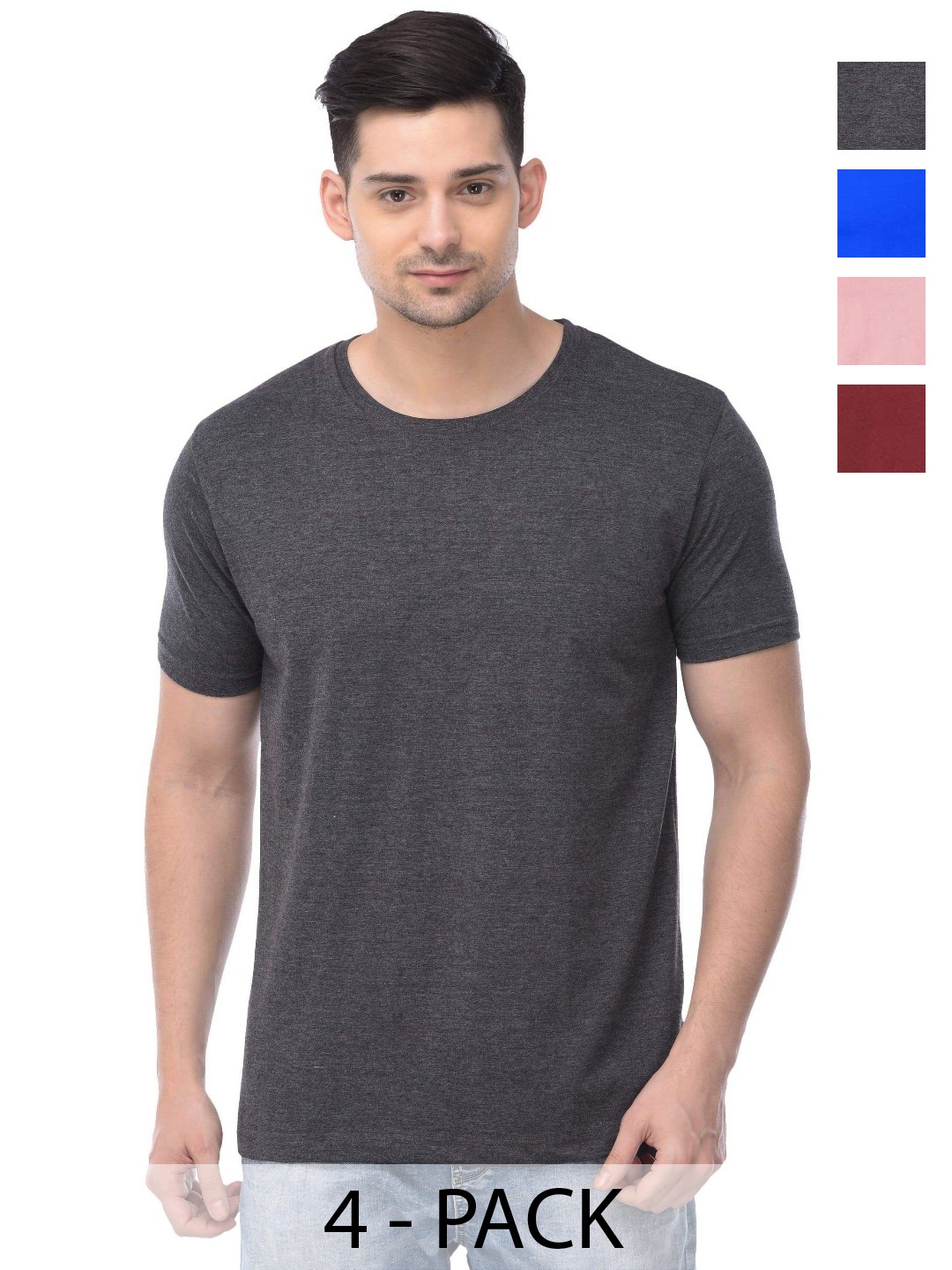 

COLOR CAPITAL Unisex Pack Of 4 Solid Round Neck Cotton T-shirts, Grey