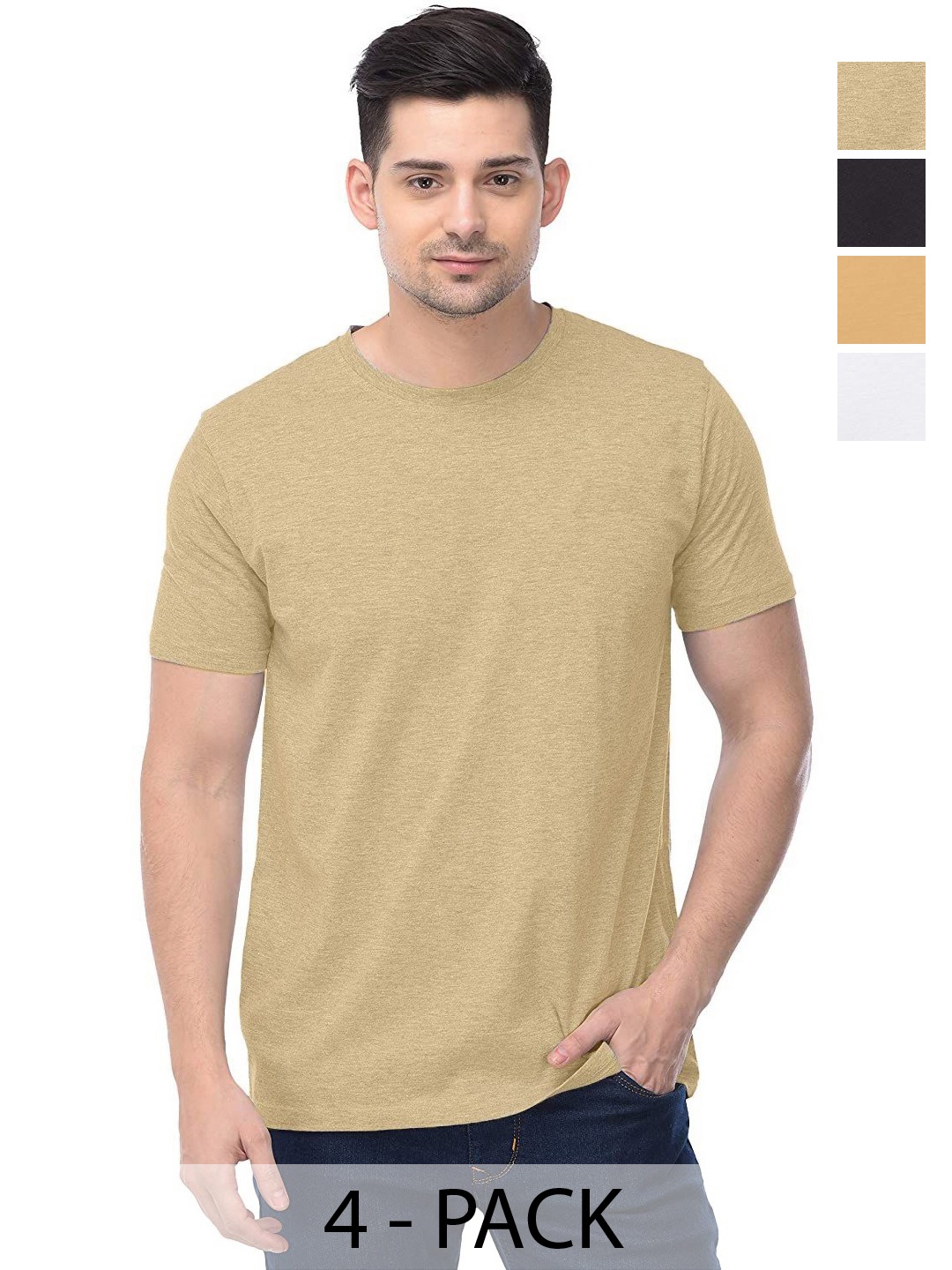 

COLOR CAPITAL Unisex Pack Of 4 Solid Round Neck Cotton T-shirts, Na
