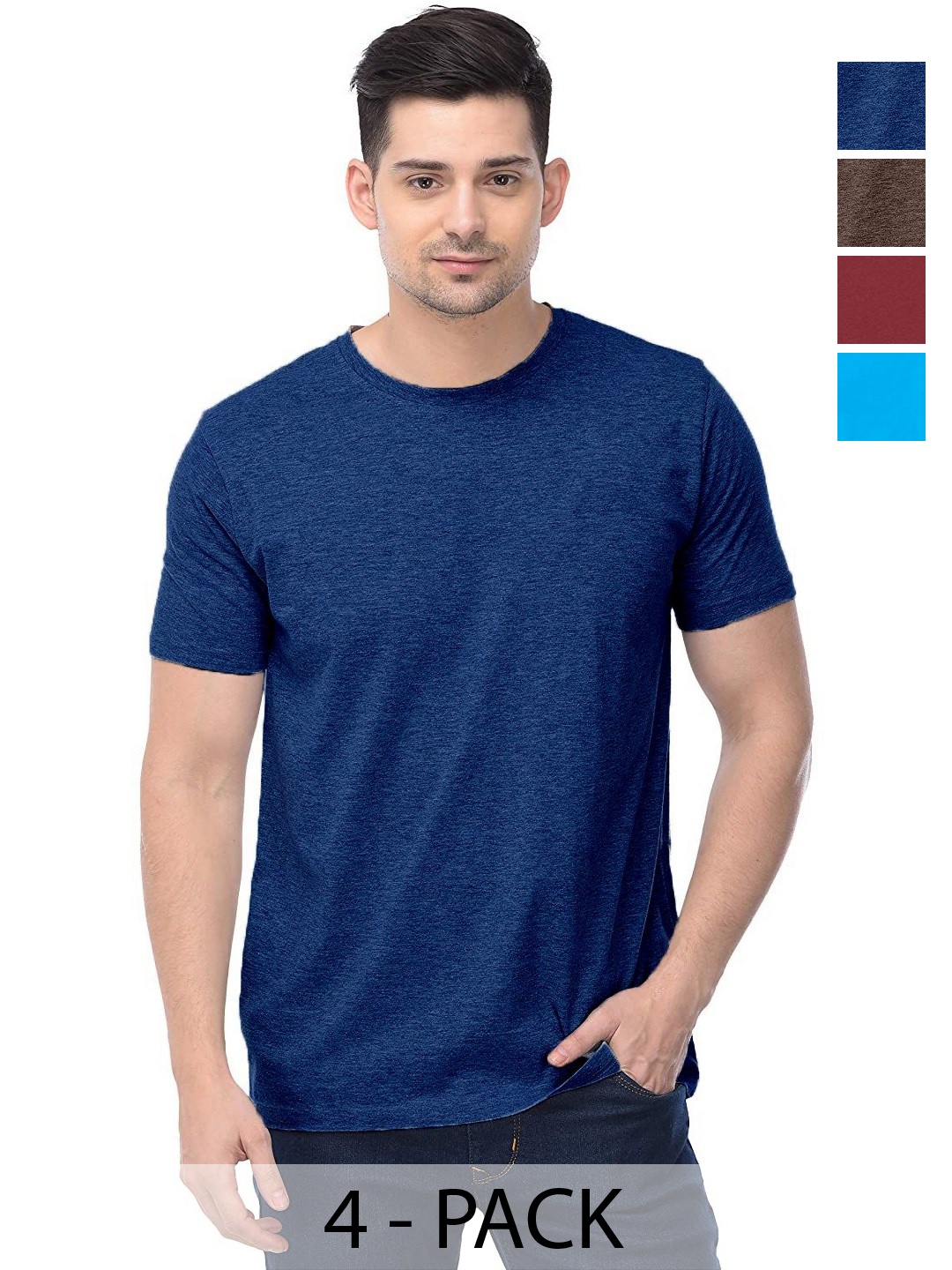 

COLOR CAPITAL Unisex Pack Of 4 Cotton T-Shirts, Navy blue