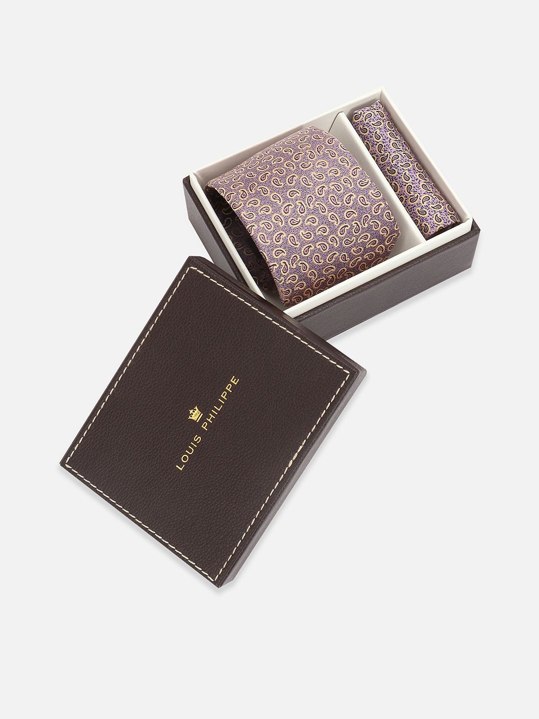 

Louis Philippe Men Accessory Gift Set of Tie and Pocket Square, Purple