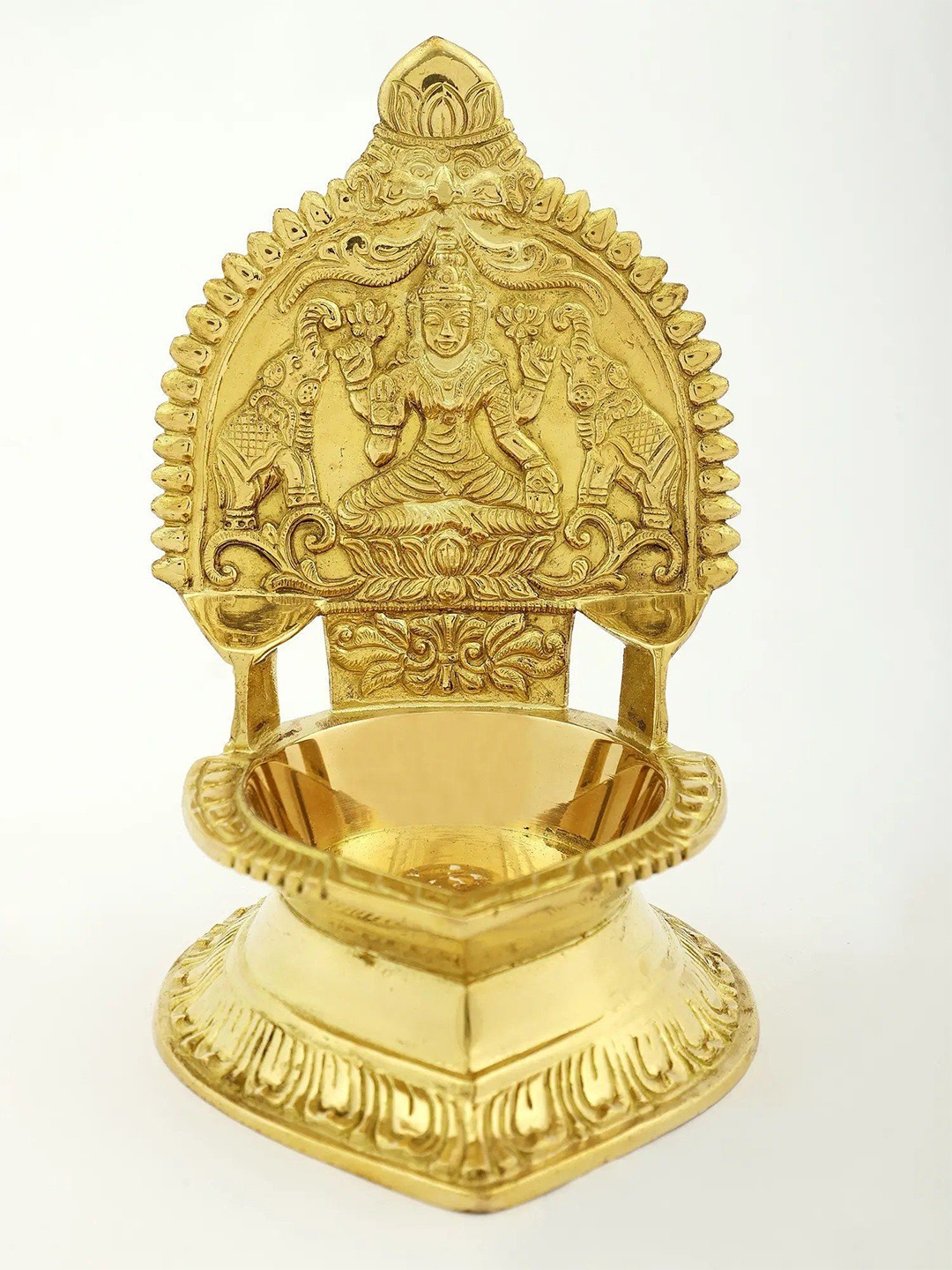 

Exotic India Brass Goddess Gajalakshmi Oil Lamp, Gold