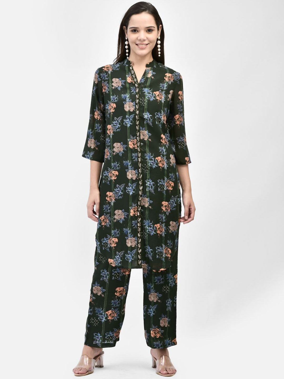 

FFU Floral Printed Tunic With Trousers, Green