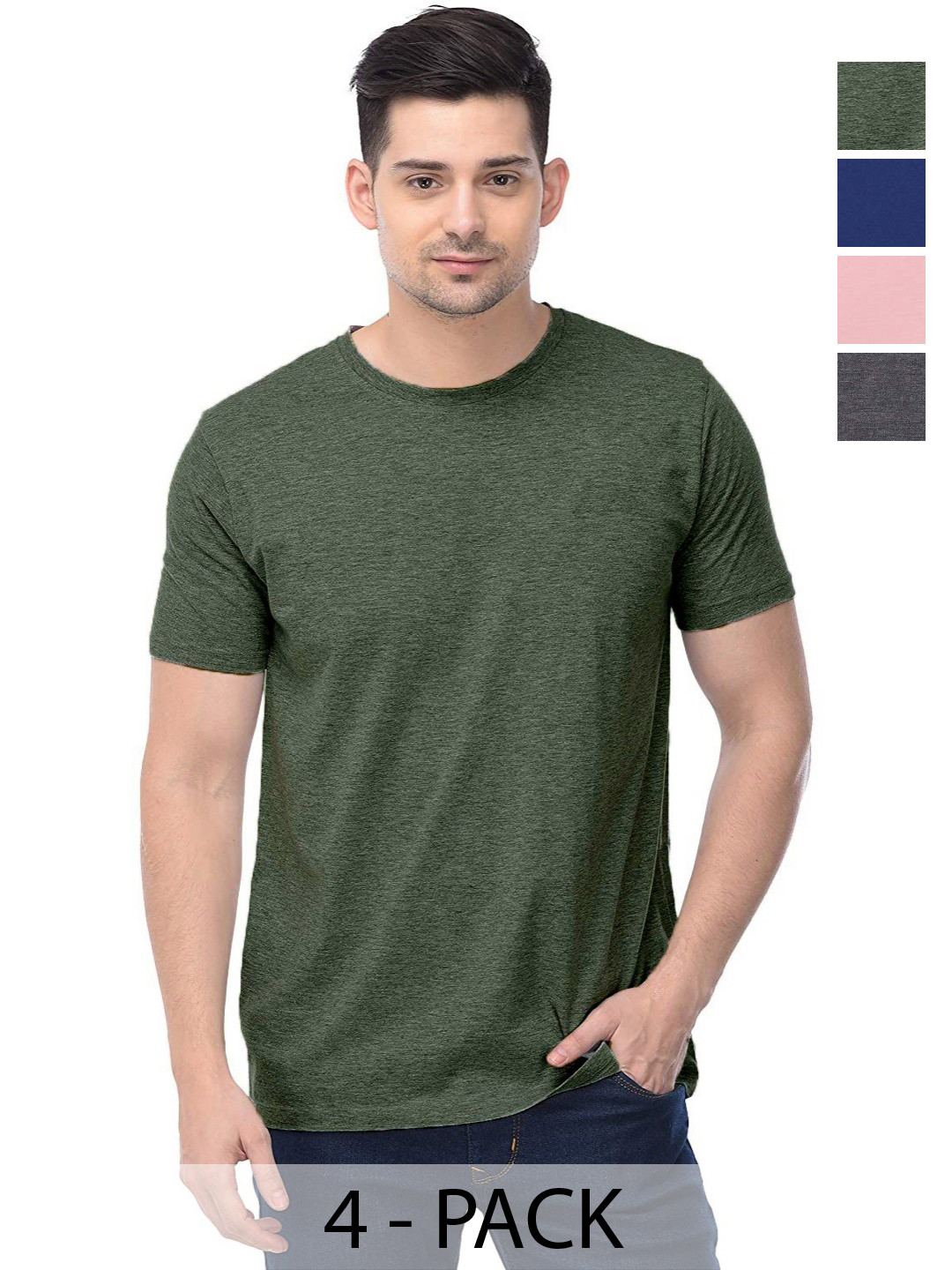 

COLOR CAPITAL Unisex Pack Of 4 Solid Round Neck Cotton T-shirts, Grey