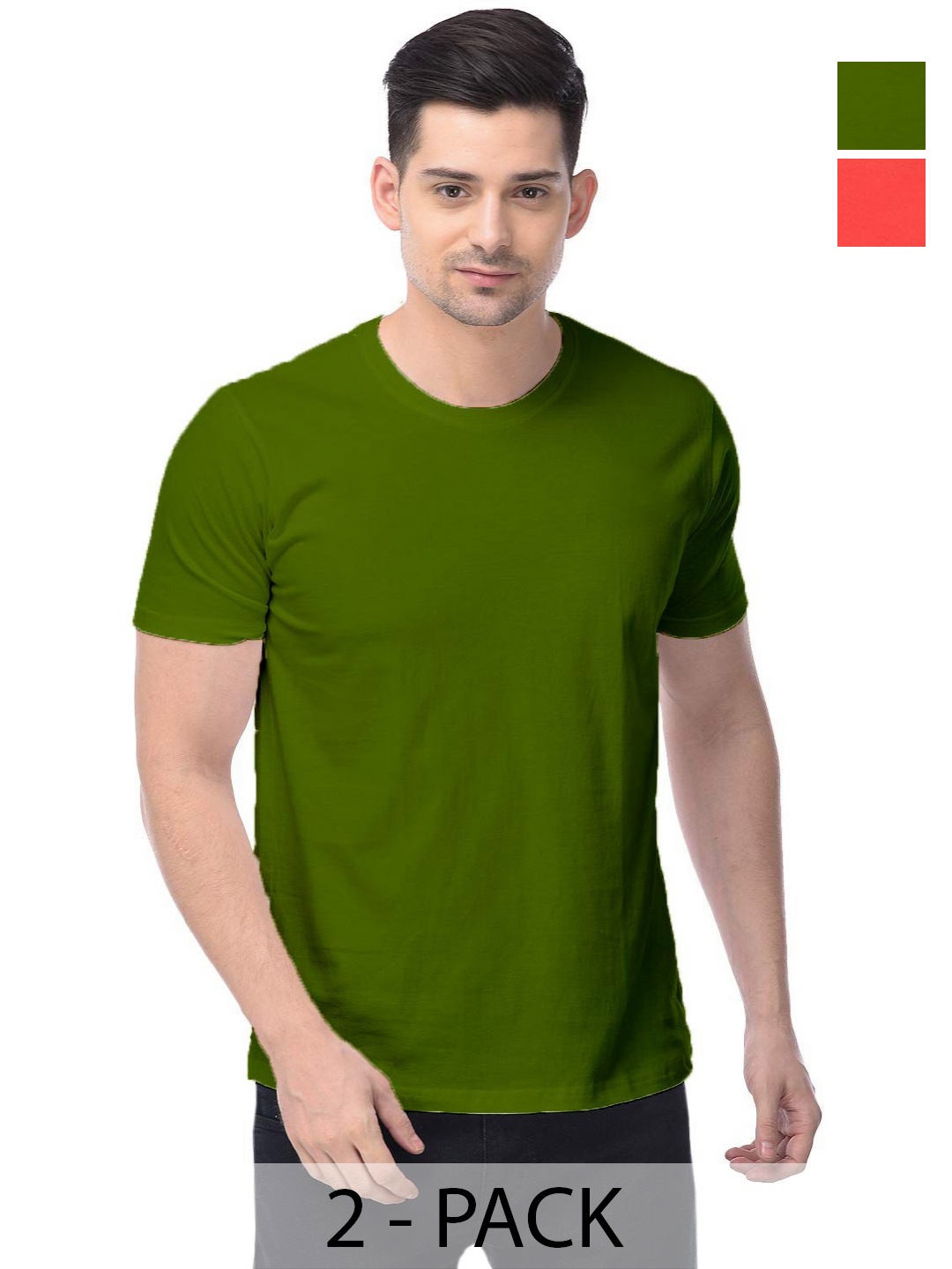 

COLOR CAPITAL Unisex Pack Of 2 Solid Round Neck Cotton T-shirts, Green