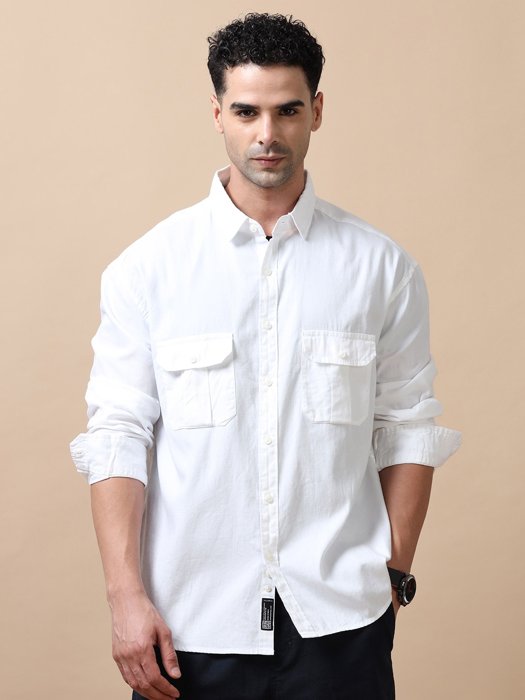 

SILISOUL Men Relaxed Spread Collar Solid Cotton Relaxed Fit Casual Shirt, White