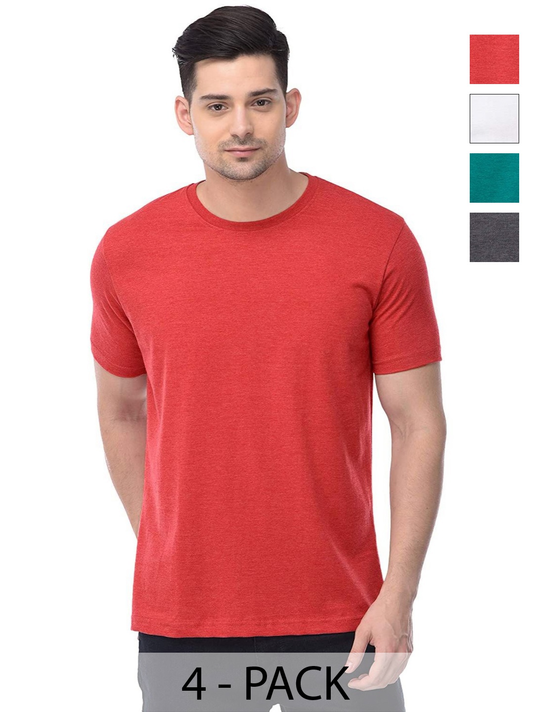 

COLOR CAPITAL Unisex Pack Of 4 Cotton T-Shirts, Red