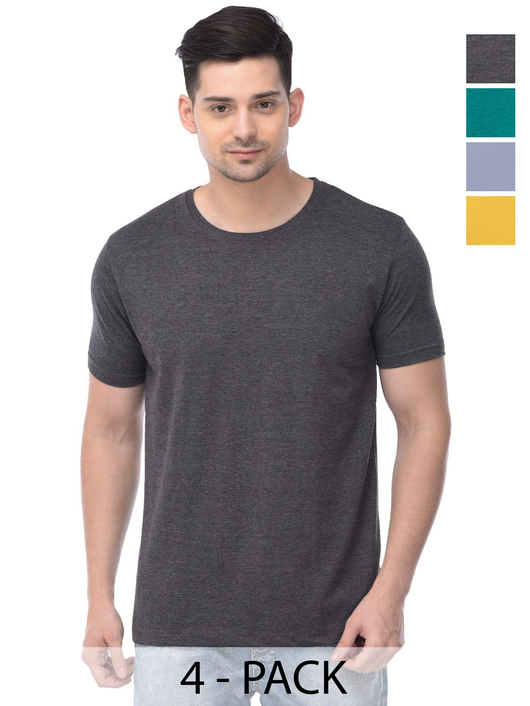 

COLOR CAPITAL Unisex Pack Of 4 Cotton T-Shirts, Yellow