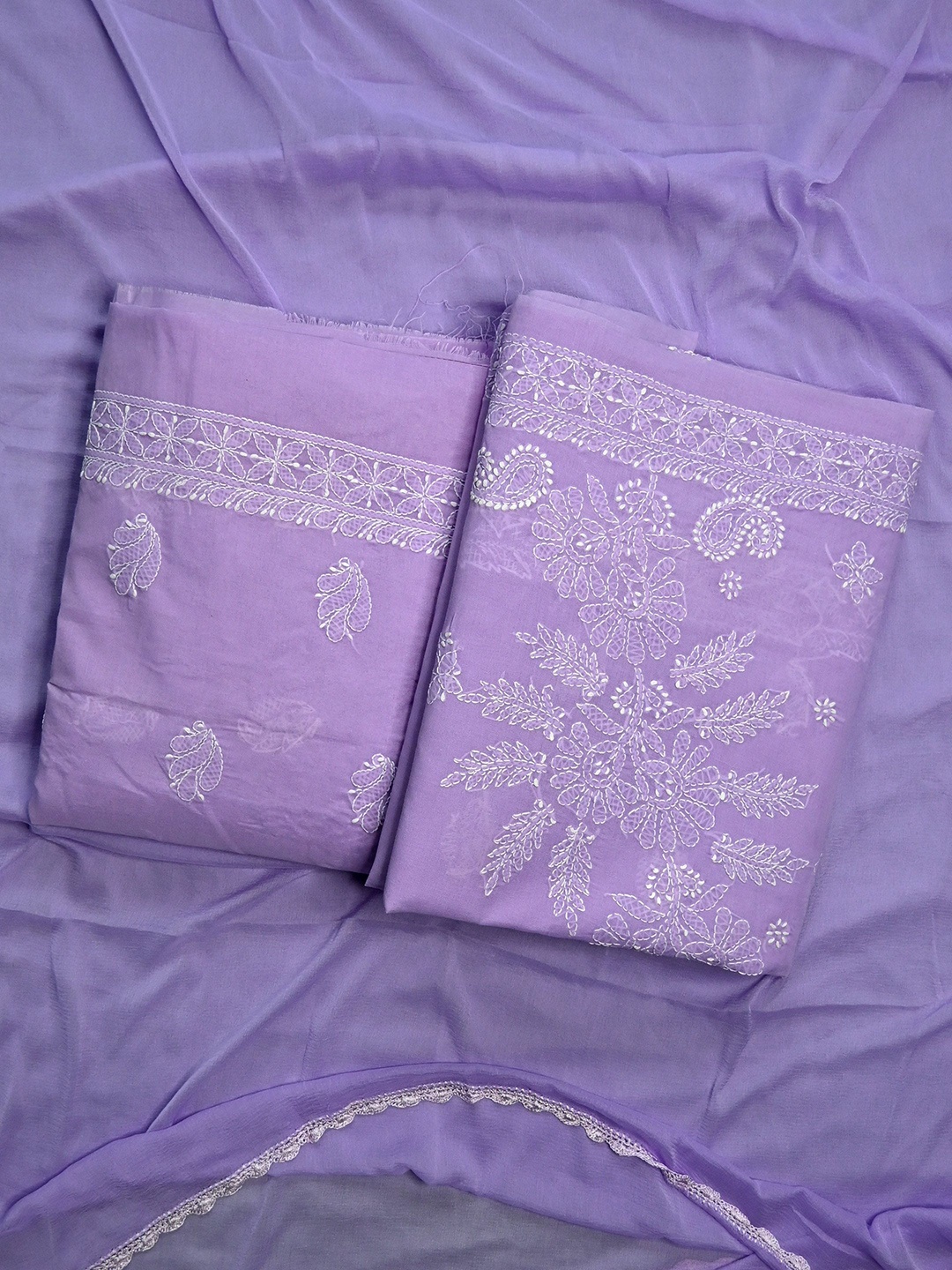 

Seva Chikan Ethnic Motifs Embroidered Chikankari Unstitched Dress Material, Mauve