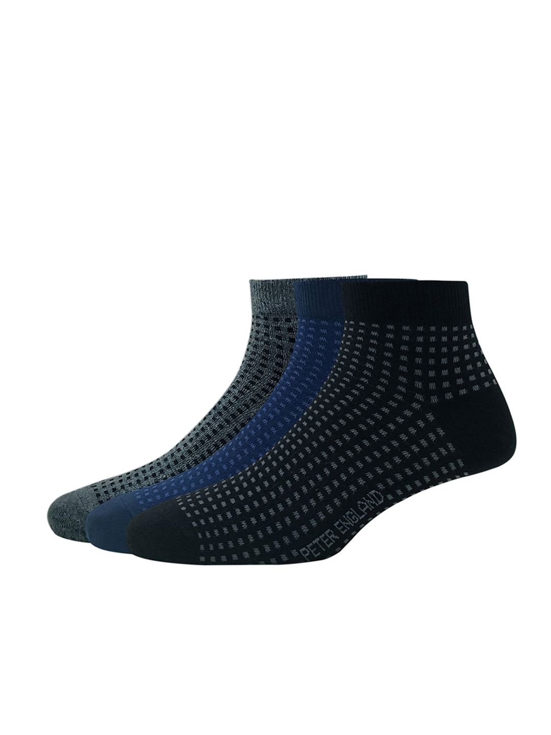 

Peter England Men Pack Of 3 Patterned Ankle-Length Socks, Black