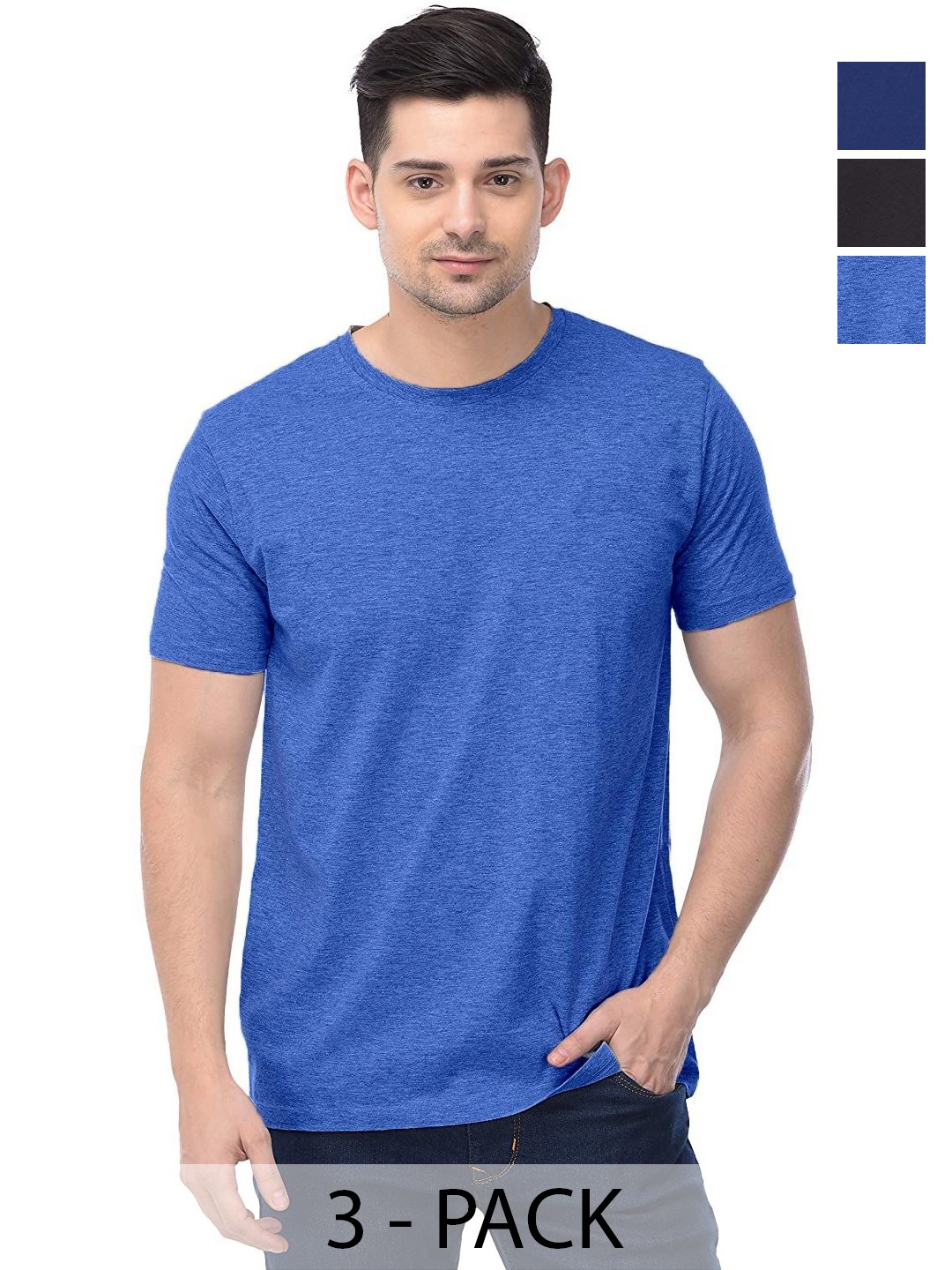 

COLOR CAPITAL Unisex Pack Of 3 Solid Round Neck Cotton T-shirts, Na