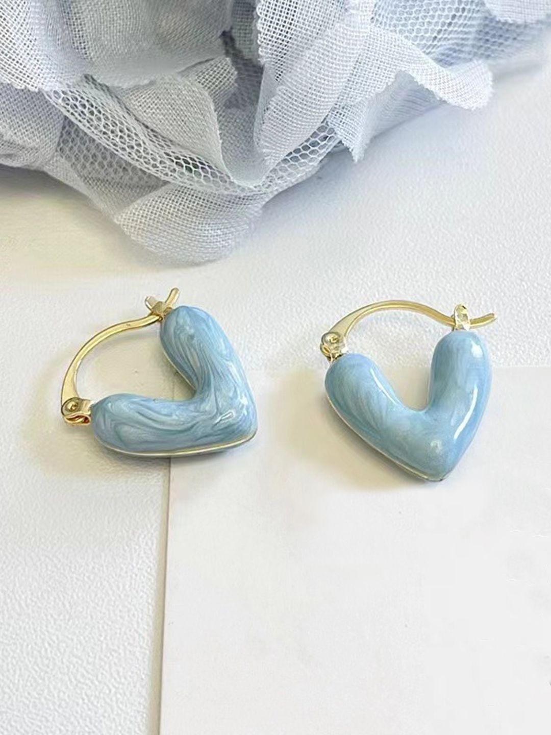 

VAGHBHATT Gold-Plated Heart Shaped Hoop Earrings, Blue