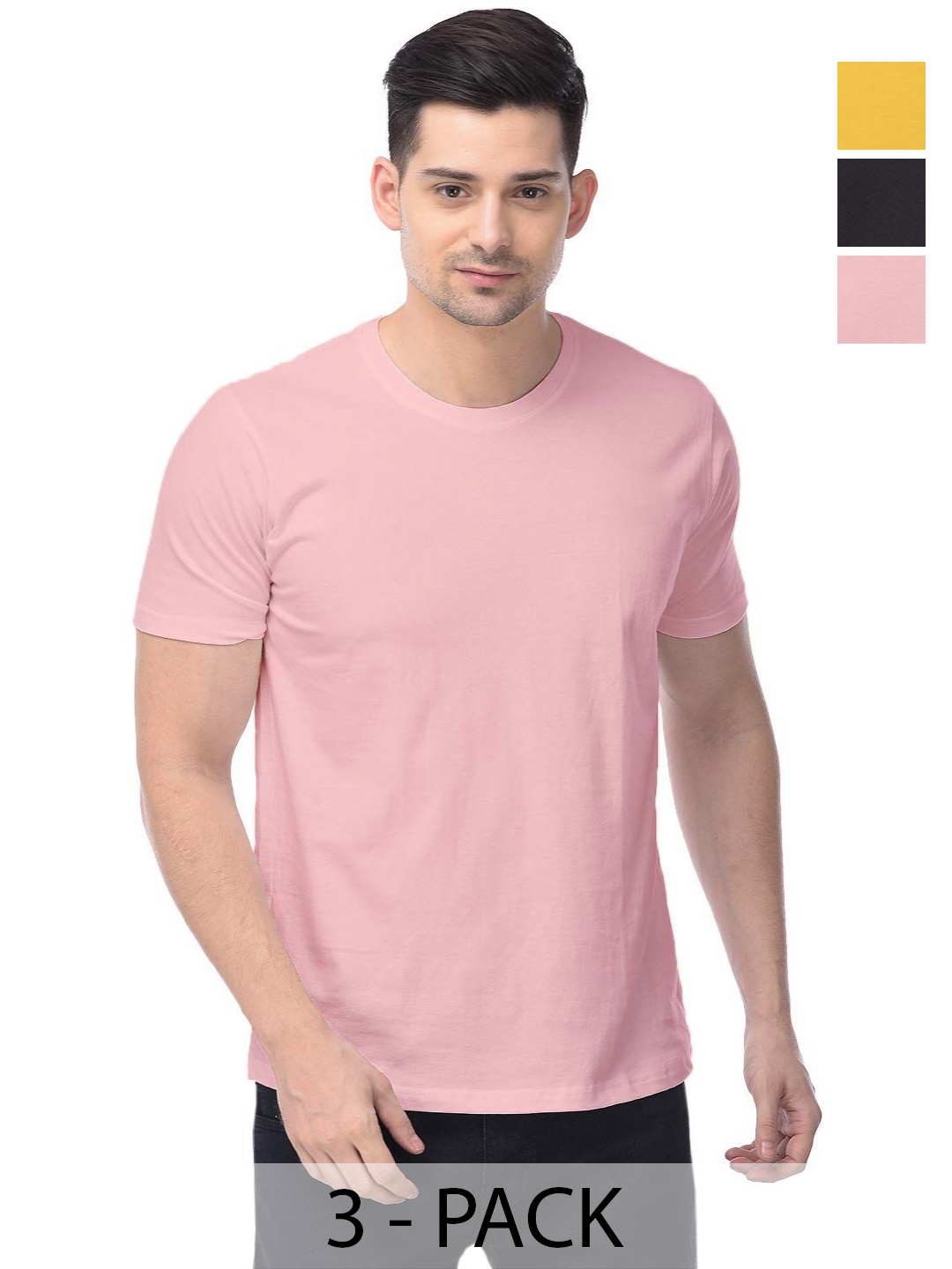 

COLOR CAPITAL Unisex Pack Of 3 Cotton T-Shirts, Pink