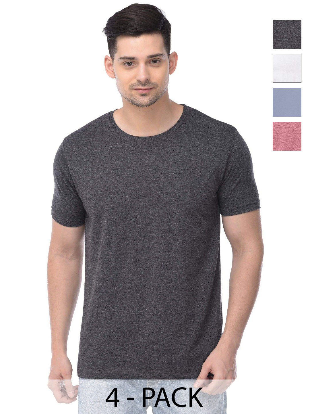 

COLOR CAPITAL Unisex Pack Of 4 Solid Round Neck Cotton T-shirts, Maroon