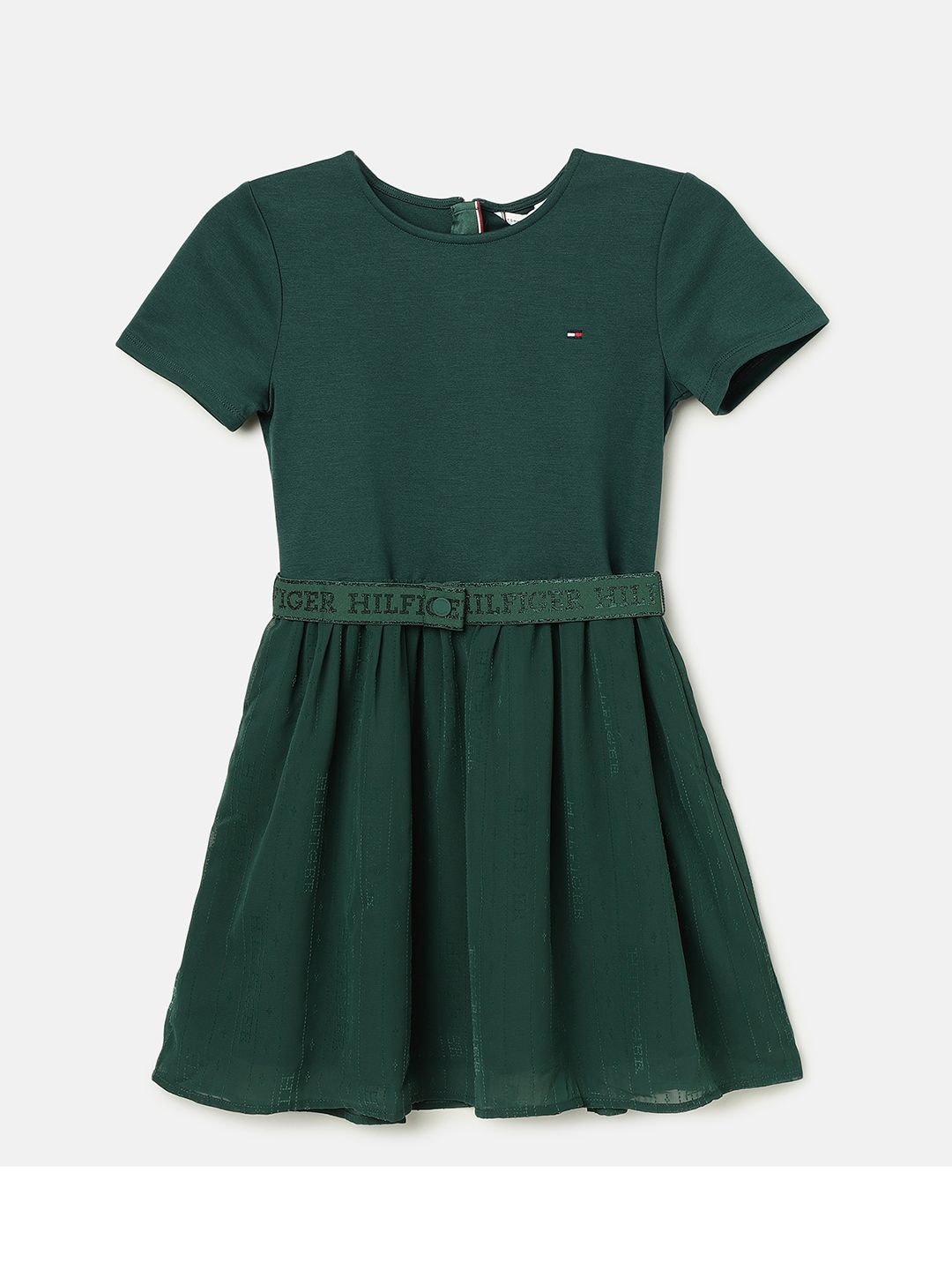 

Tommy Hilfiger Girl Round Neck Fit & Flare Dress, Green