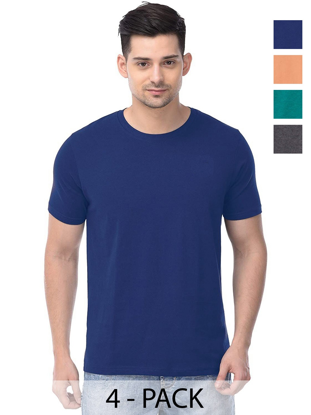 

COLOR CAPITAL Unisex Pack Of 4 Solid Round Neck Cotton T-shirts, Na