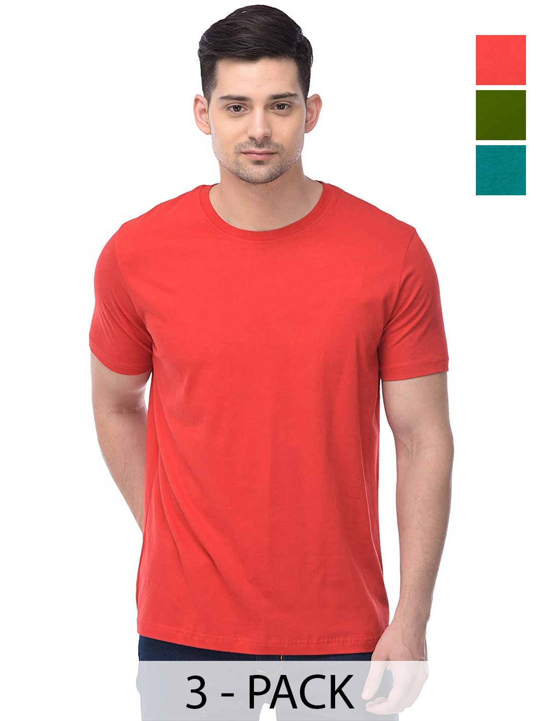 

COLOR CAPITAL Unisex Pack Of 3 Cotton T-Shirts, Red
