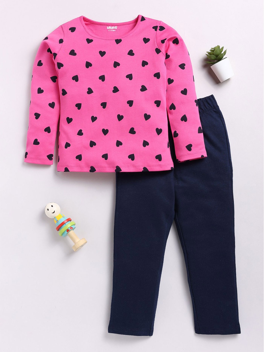 

MIMINO Girls Printed T-shirt with Trousers, Pink