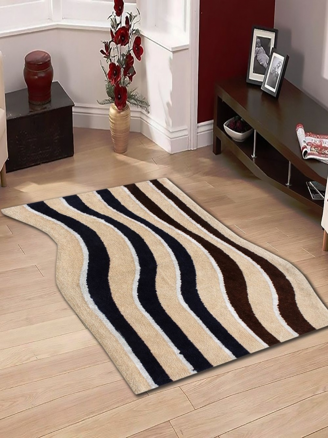 

MULTITEX Blue & Cream-Coloured Striped Anti-Skid Carpet