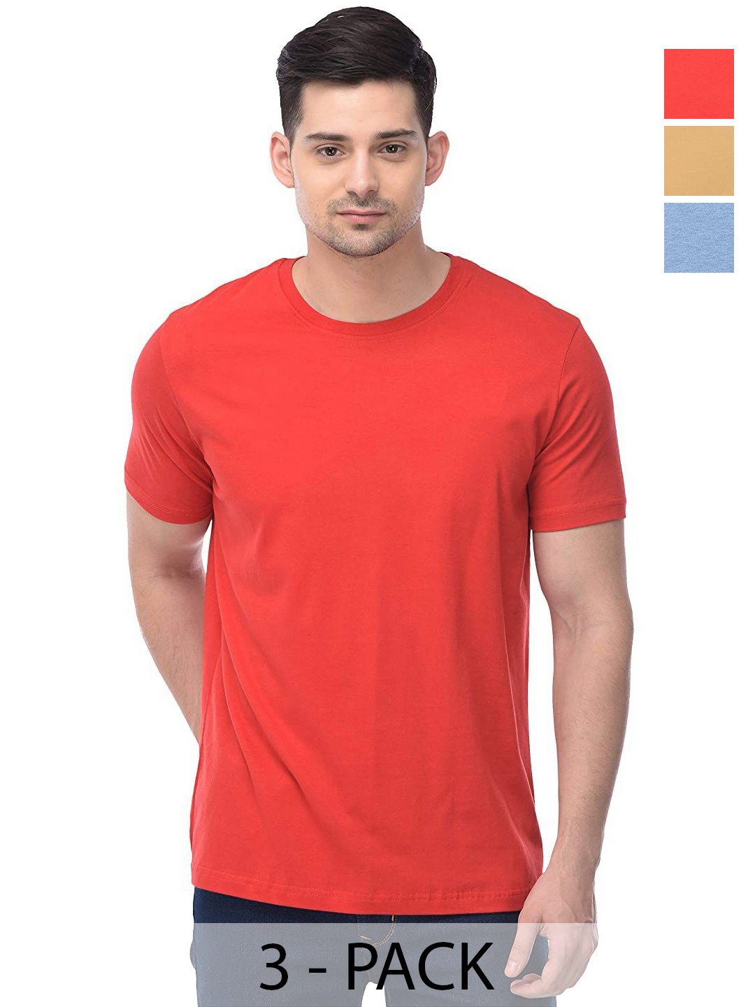 

COLOR CAPITAL Unisex Pack Of 3 Solid Round Neck Cotton T-shirts, Na