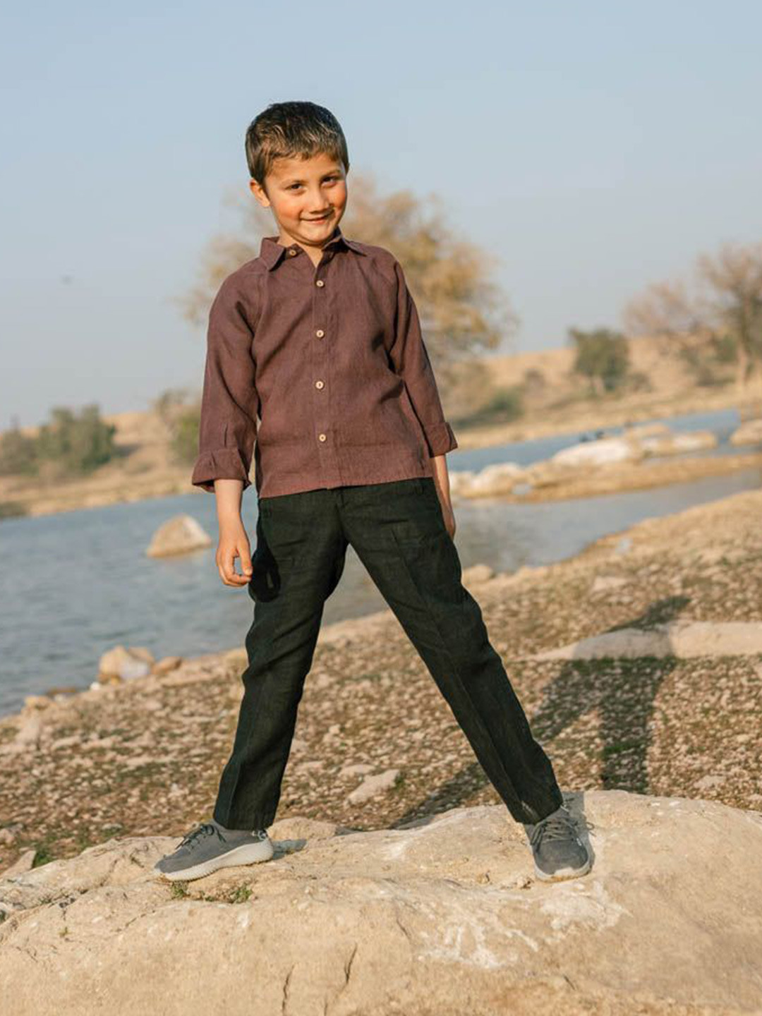 

CHI LINEN CLOTHING Boys Comfort Spread Collar Solid Linen Casual Shirt, Rust