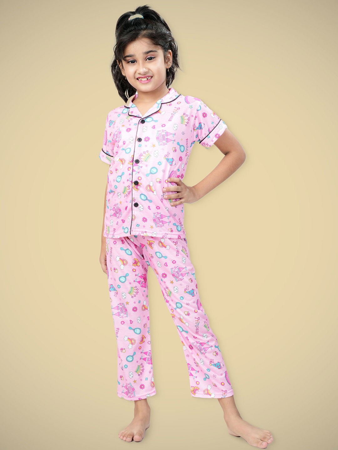 

BAESD Girls Printed Night suit, Pink