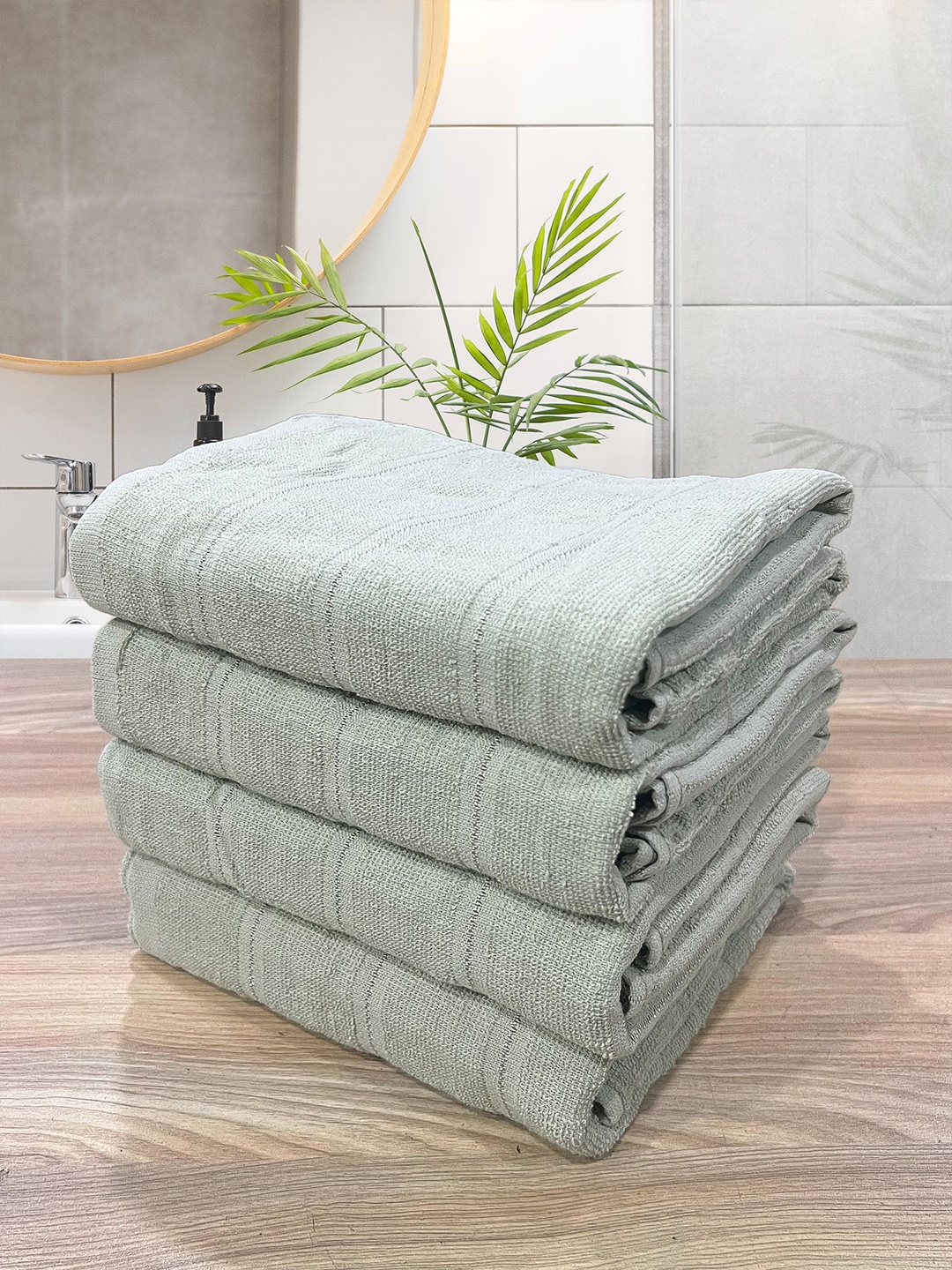 

LABHAM Olive Green 4 Pieces Pure Cotton 300 GSM Quickdry Light Weight Hammam Bath Towel