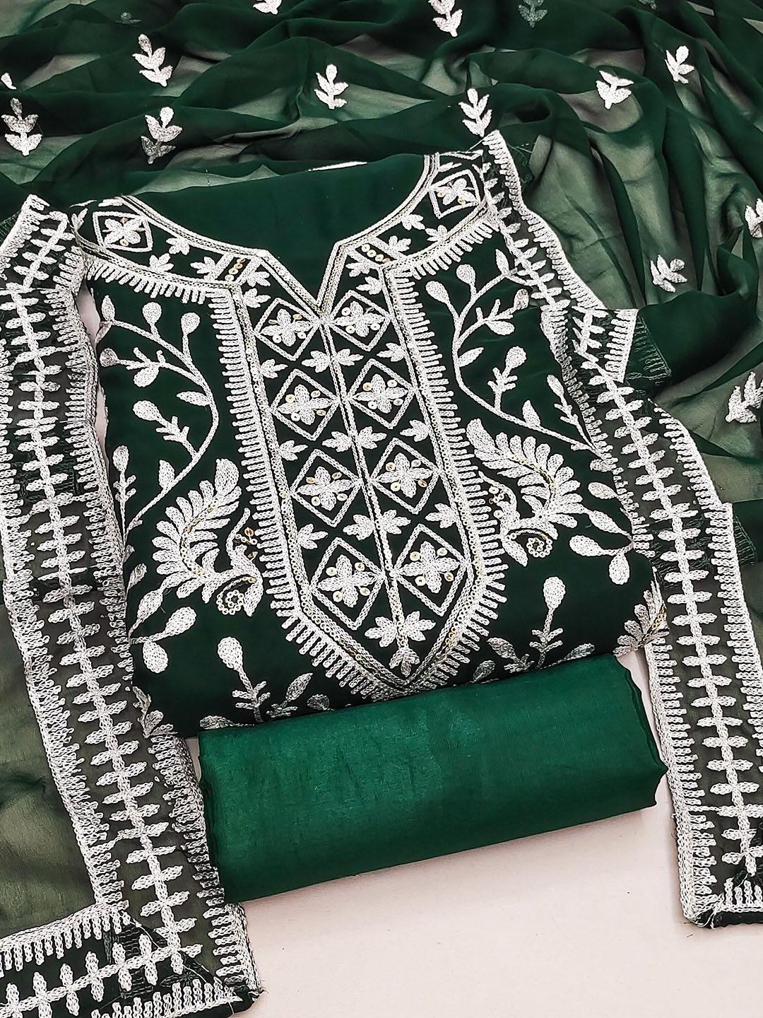 

MANVAA Ethnic Motifs Embroidered Unstitched Dress Material, Green