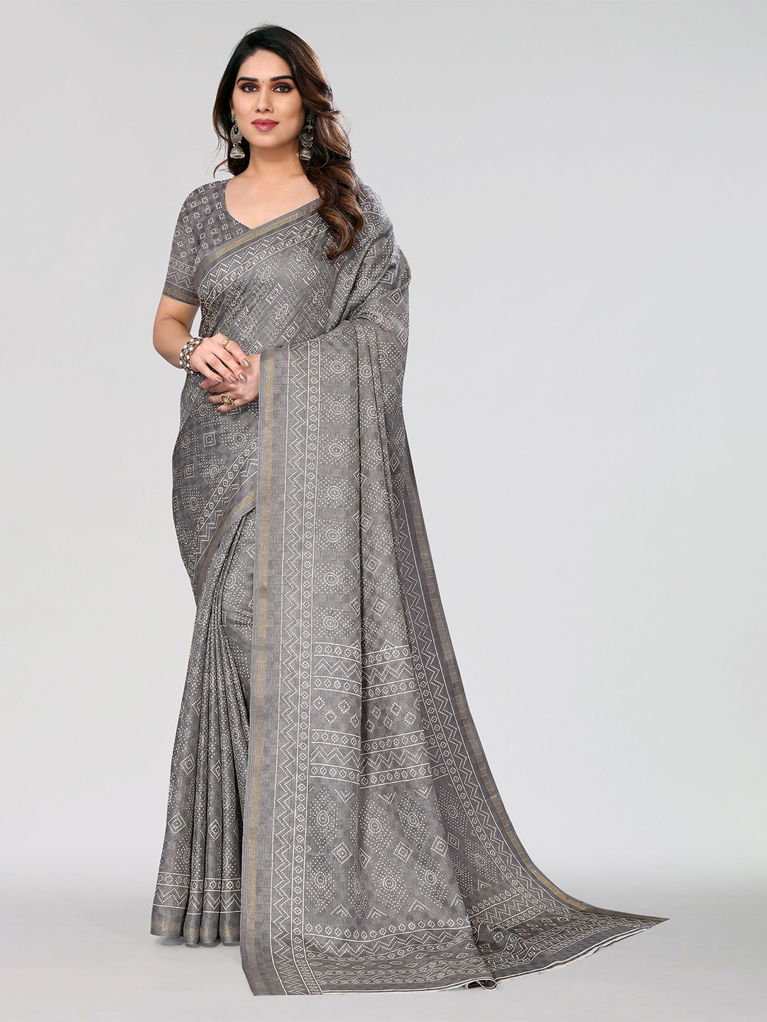 

VIRICA Bandhani Zari Saree, Grey