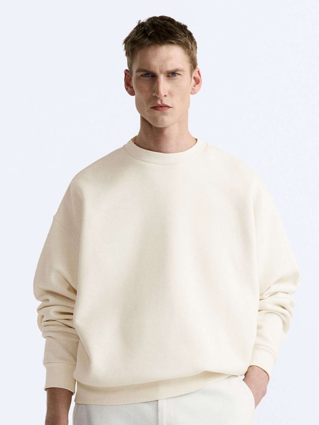 

MISCHIEF MONKEY Men Solid Oversized Sweatshirt, Cream